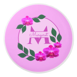 Pomo De Cerámica Nombre personalizado rosa floral vintage inicial
