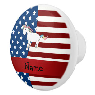 Pomo De Cerámica Nombre personalizado: unicornio patriótico