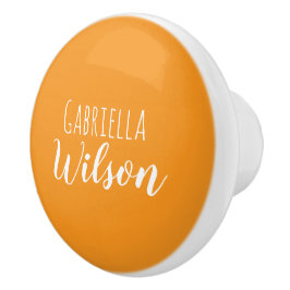Pomo De Cerámica Nombres personalizados modernista naranja minimali