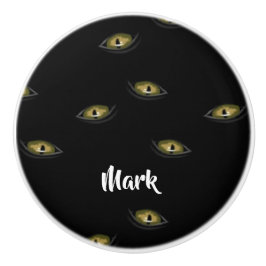 Pomo De Cerámica Nombres personalizados ojos de gato en negro
