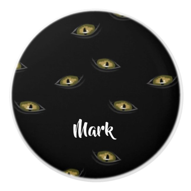 Pomo De Cerámica Nombres personalizados ojos de gato en negro (Anverso)