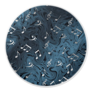 Pomo De Cerámica notas de música elegante de plata en azul