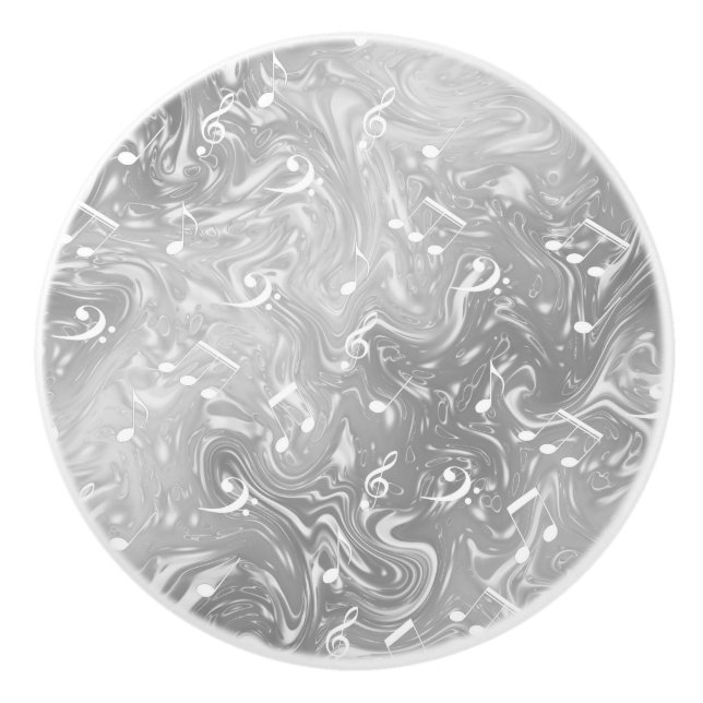 Pomo De Cerámica notas de música elegante de plata en gris (Anverso)