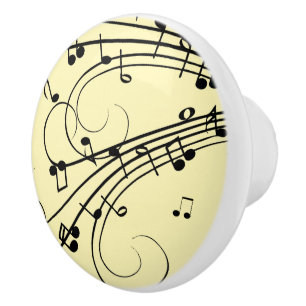 Pomo De Cerámica Notas de Música Elegantes Amarillas