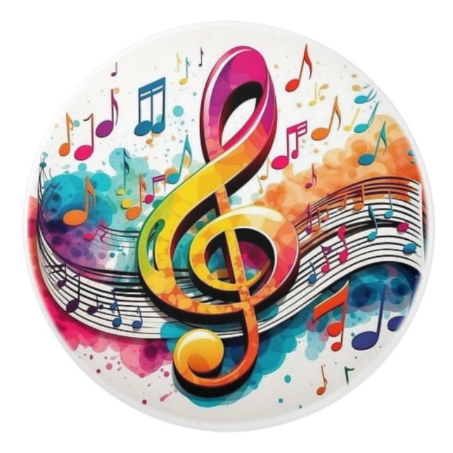 Pomo De Cerámica Notas musicales de arcoíris (Anverso)