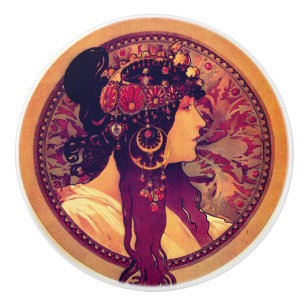Pomo De Cerámica Noveau Art Nouveau Alphonse Mucha Donna mujer eleg