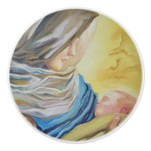 Pomo De Cerámica Nuestra Señora del Silencio agarrando al bebé Jesú