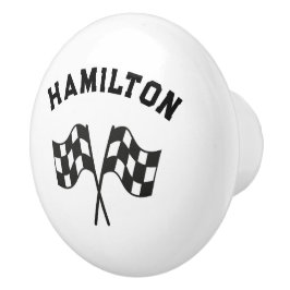 Pomo De Cerámica Nursera de Race Car Flags