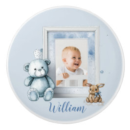 Pomo De Cerámica Nursery Baby Blue Photo Frame Teddy Bunny