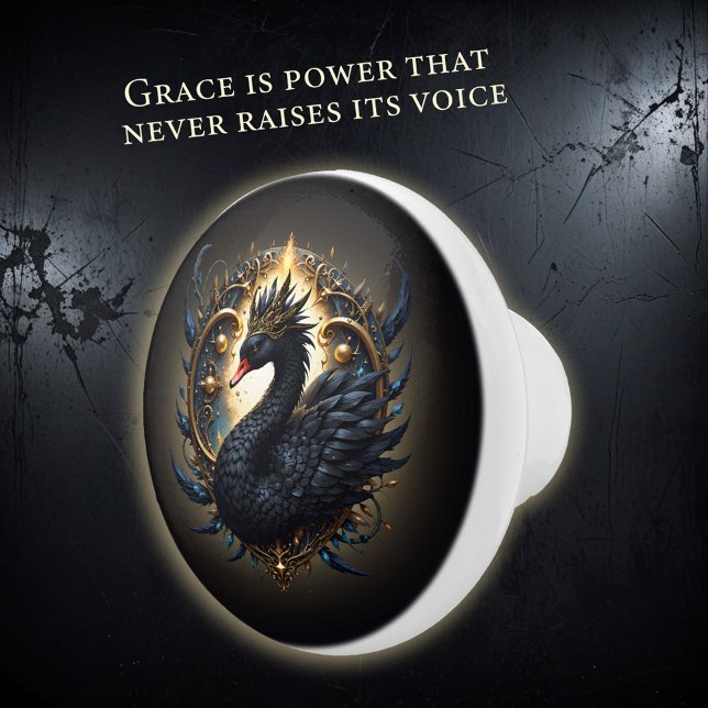 Pomo De Cerámica Obsidian Swan of Silent Grace – Dark Fantasy  (Subido por el creador)