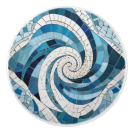 Pomo De Cerámica Ocean Blue Whirly Swirly Sea Abstract Faux Mosaic