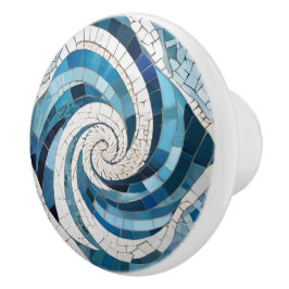 Pomo De Cerámica Ocean Blue Whirly Swirly Sea Abstract Faux Mosaic