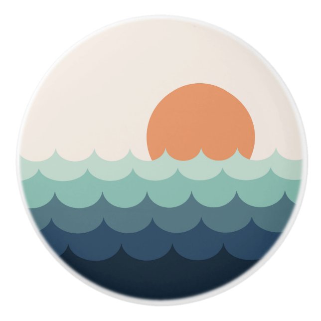 Pomo De Cerámica Océano azul ondulado al atardecer (Anverso)