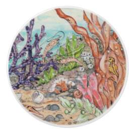 Pomo De Cerámica Océano coral de camarón marino de vida marina