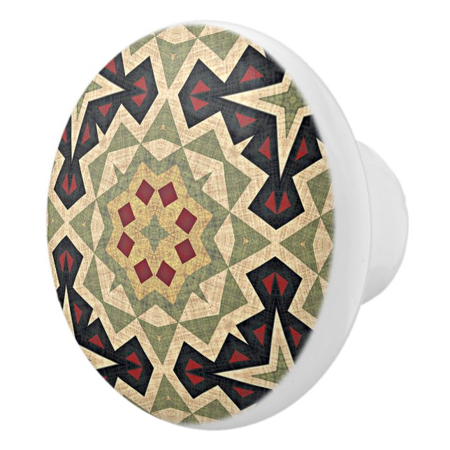 Pomo De Cerámica Ochre Mustard Yellow Olive Green Tribal Art (Derecha)
