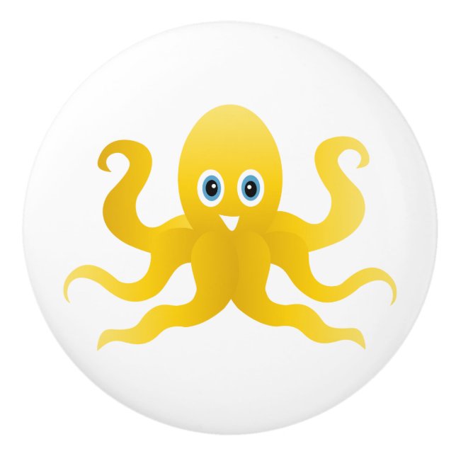 Pomo De Cerámica Octopi amarillo divertido (Anverso)
