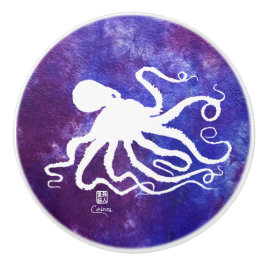 Pomo De Cerámica Octopus 6 Blanco Sobre Morado L - Pañuelo