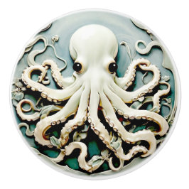 Pomo De Cerámica Octopus de ayuda de Art Nouveau Faux - Vida marina