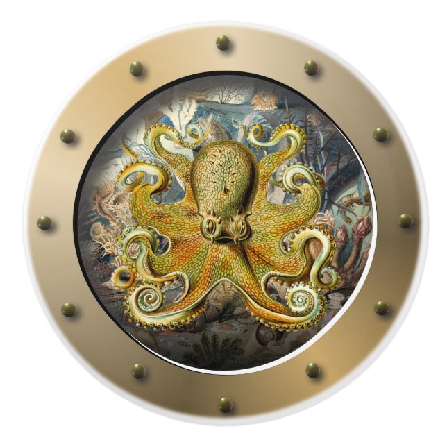 Pomo De Cerámica Octopus de bóveda submarina de Steampunk (Anverso)
