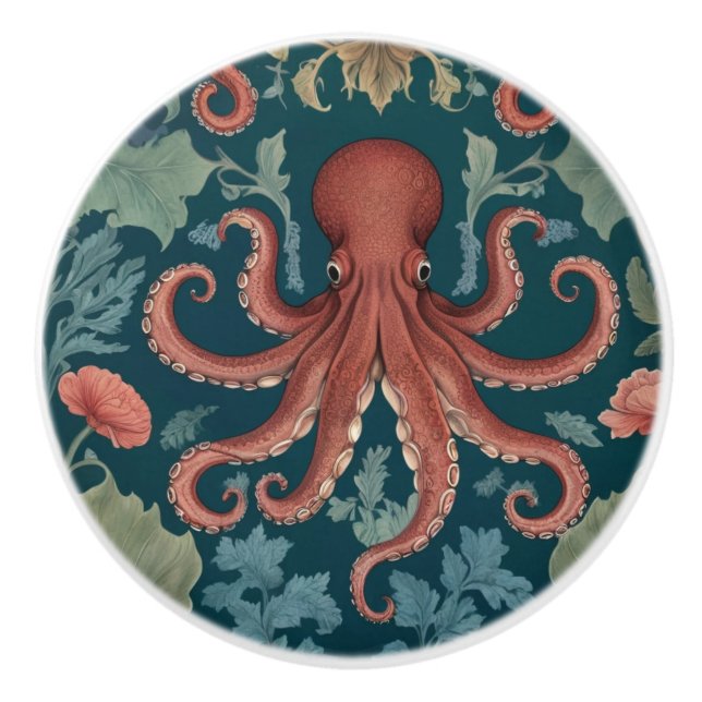 Pomo De Cerámica Octopus estilo William Morris Océano marino (Anverso)