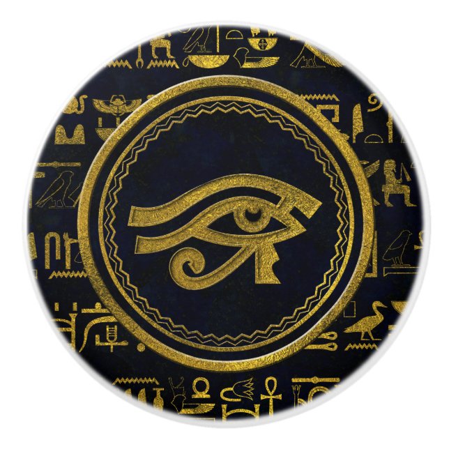 Pomo De Cerámica Ojo egipcio del oro de Horus - Wadjet (Anverso)