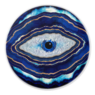 Pomo De Cerámica Ojo Malo Ágata Azul Geoda Arte Digital
