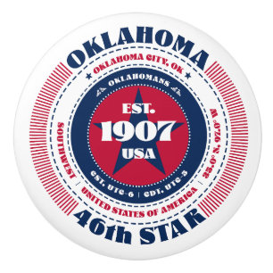 Pomo De Cerámica Oklahoma Tipografía Azul Blanco Rojo del Estado de