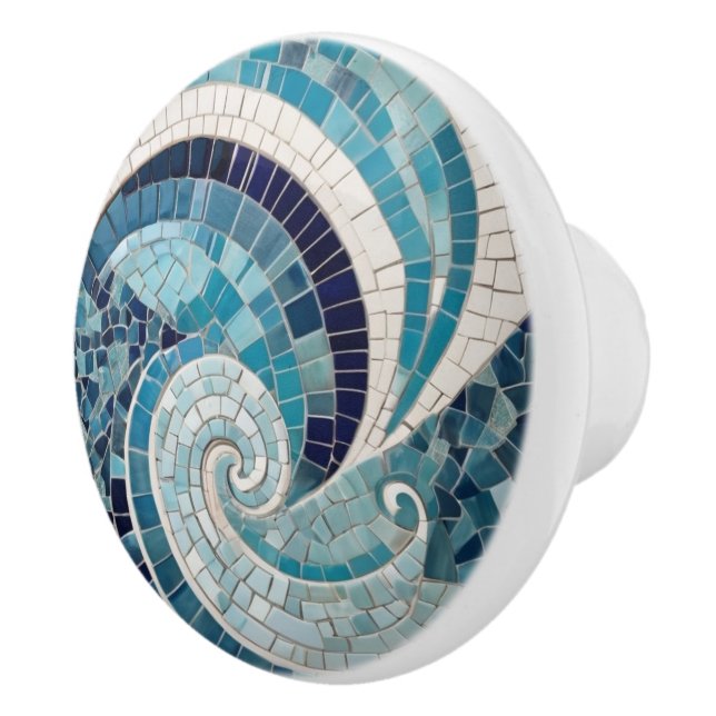Pomo De Cerámica Ola De Playa De Swirl De Mar Resumen Mosaico Azul  (Derecha)