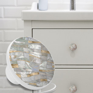 Pomo De Cerámica Olas de mosaico arte - Perla y oro pastel