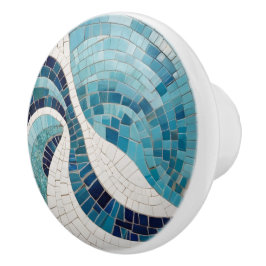Pomo De Cerámica Olas oceánicas Resumen Mar Azul Faux Mosaic