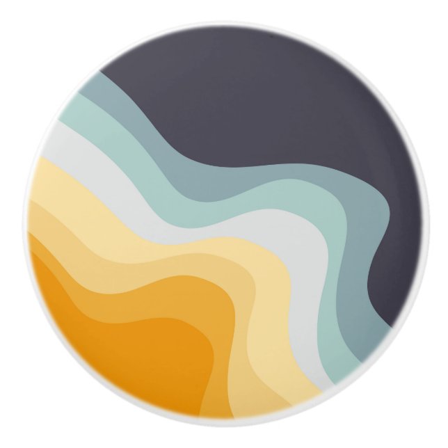 Pomo De Cerámica Ondas de estilo retro azul y amarillo (Anverso)