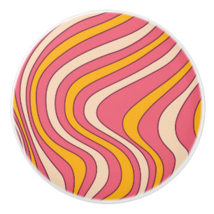 Pomo De Cerámica Ondas de estilo retro rosa y naranja