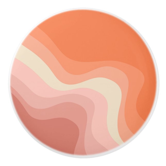 Pomo De Cerámica Ondas de estilo retro rosa y naranja (Anverso)