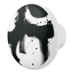 Pomo De Cerámica Onyx Gesture - Black Paint Strokes