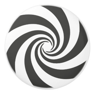 Pomo De Cerámica Optical Illusion Helix Logo. Black Round