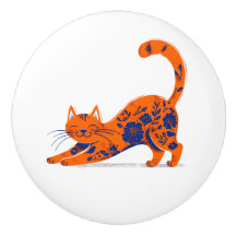 Orange and Blue Floral Cat Door Pull