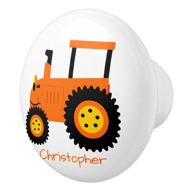 Pomo De Cerámica Orange Tractor Design Personalised (Derecha)