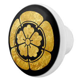 Pomo De Cerámica Oriental Faux Gold Oda Japan Mon Oriental Art