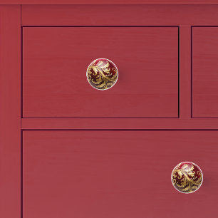 Pomo De Cerámica Ornamental Oro Leaf Scrollwork Orb Rojo