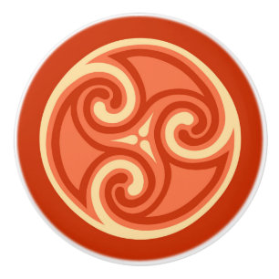 Pomo De Cerámica Ornamento de Celtic Triskele, Naranja mandarín