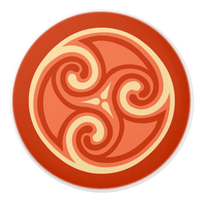 Pomo De Cerámica Ornamento de Celtic Triskele, Naranja mandarín (Anverso)