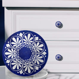 Pomo De Cerámica Ornamento de clave griega - azul y blanco