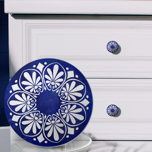 Pomo De Cerámica Ornamento de clave griega - azul y blanco