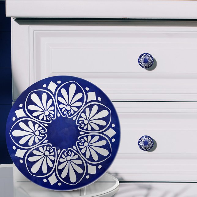 Pomo De Cerámica Ornamento de clave griega - azul y blanco (Subido por el creador)