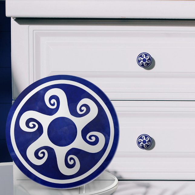 Pomo De Cerámica Ornamento de clave griega - azul y blanco (Subido por el creador)