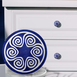 Pomo De Cerámica Ornamento de clave griega - azul y blanco