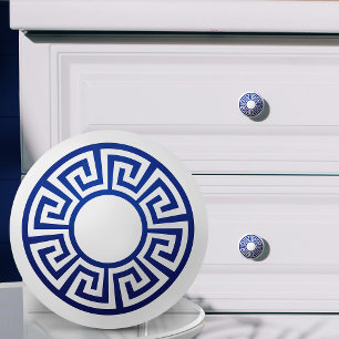 Pomo De Cerámica Ornamento de clave griega - azul y blanco