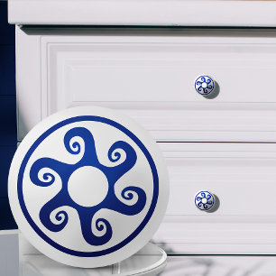 Pomo De Cerámica Ornamento de clave griega - azul y blanco