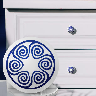 Pomo De Cerámica Ornamento de clave griega - azul y blanco