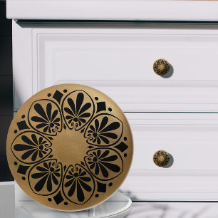 Pomo De Cerámica Ornamento de clave griega - Negro y oro